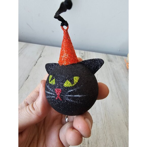 Pier 1 glitter cat hat ornament Halloween decor kitten black sparkle - Picture 6 of 8
